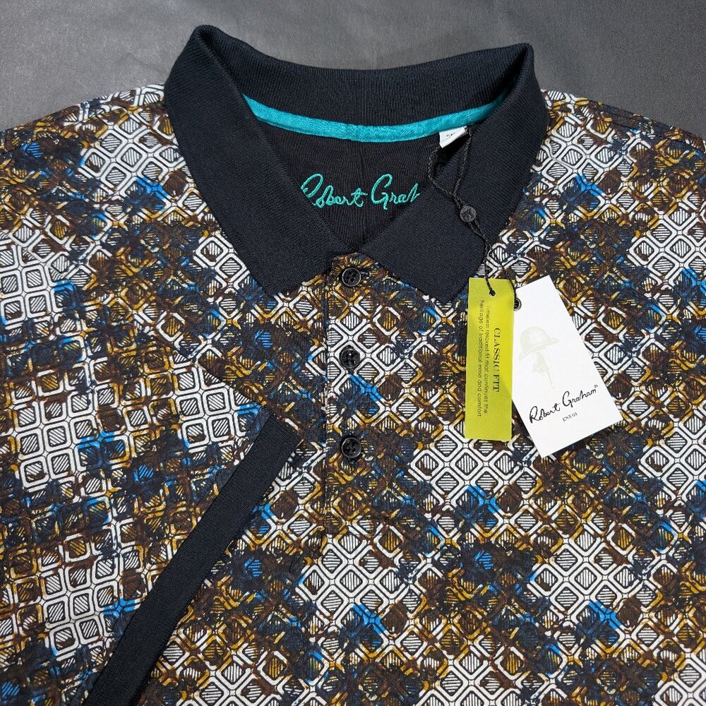 $118 Robert GrahamPolo Shirt Men's Size 2XL Eastby Black Short Sleeve